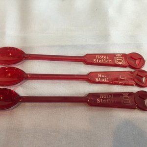 VINTAGE LOT of 3 Hotel Statler Red Spoon Swizzle Stir Sticks #F62